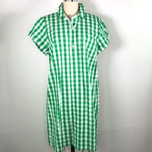 J. Crew Factory Green and White Gingham Midi Dress